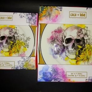 New in box. Coco + Lola Watercolor Skull plates sets.